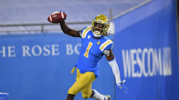 Former UCLA cornerback Jay Shaw returns an interception back for a touchdown.